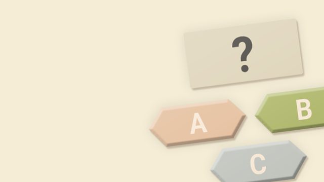 Ein Fragezeichen-Feld über den Antwortoptionen A, B und C.