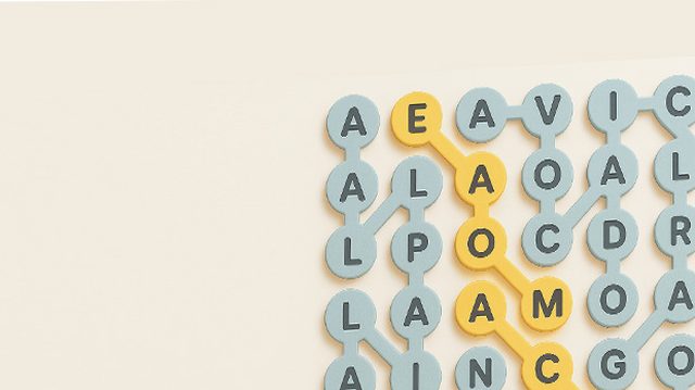 Ein Buchstabengitter mit einem hervorgehobenen Pfad zwischen den Buchstaben.